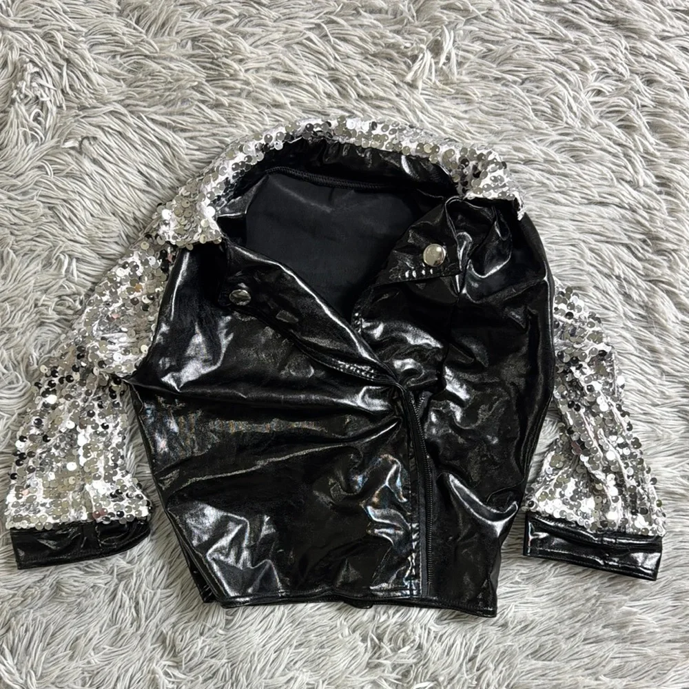 Weidman Black and Silver Sequin costume with tutu and shorts and jacket  child S